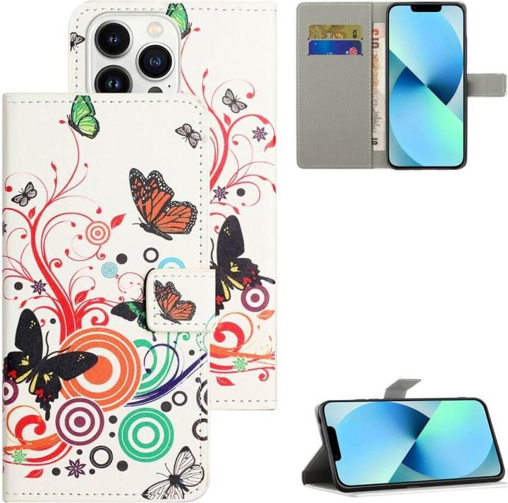 Produktbild Cover-Discount iPhone 15 Pro - Leder Etui Hülle Schmetterling weiss (Apple iPhone 15 Pro)