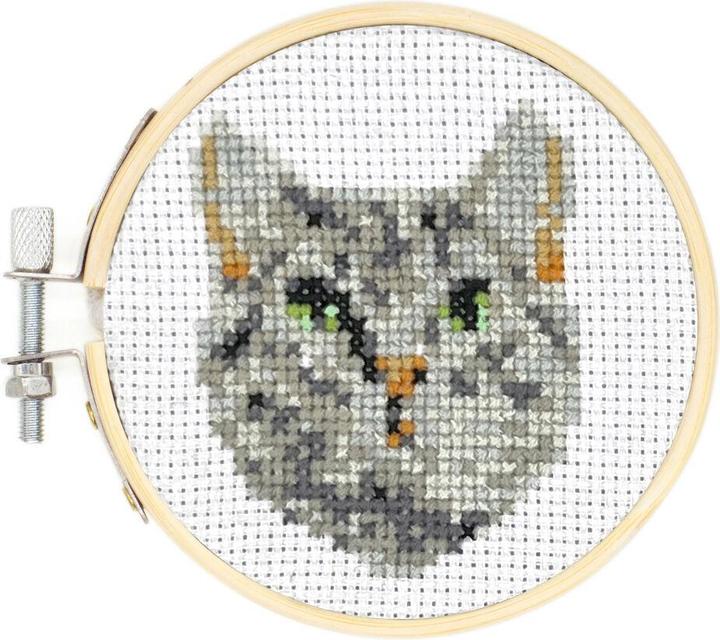 Actual product image Kikkerland Mini Cross Stitch Embroidery Kit Cat