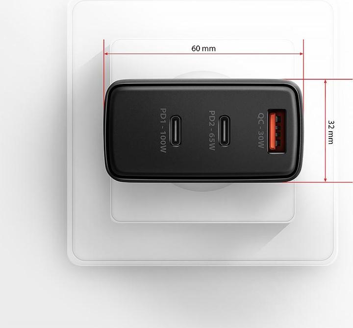 Produktbild Axagon ACU-DPQ100, GaN nabíječka do sítě, 3x port (USB-A + dual USB-C), PD3.0/PPS/QC4+/Apple (100 W)