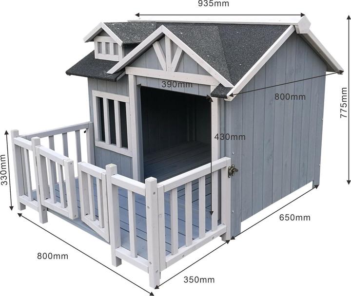 Produktbild Wiltec Luxus XL Hundehaus 93,5x77,5x65cm Veranda Hundehütte Outdoor Balkon Hund (Hundezwinger)
