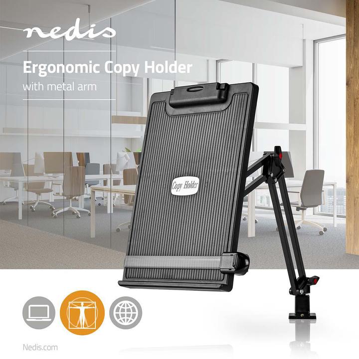 Actual product image Nedis Document Holder Ergonomic File Holder Fully Mobile Desk Holder Black Grey/Black, ER (1 x)
