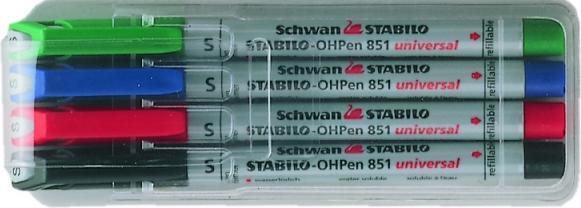 Produktbild STABILO OHPen universal Folienstift wasserlöslich (Grün, Blau, Rot, Schwarz, 1 mm, 4 x)