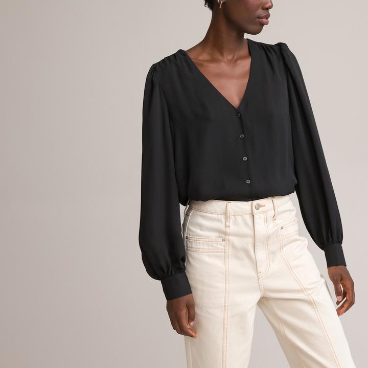 Produktbild La Redoute Collections Langärmelige Bluse mit V-Ausschnitt (40)