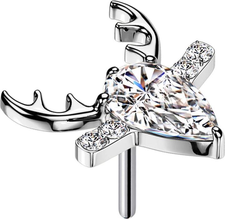 Produktbild Star Piercing Threadless Hirschgeweih silber Kristall silber (Titan G23, ohne Messing)