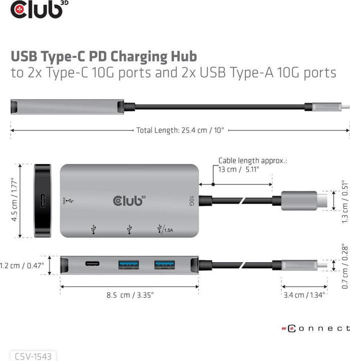 Produktbild Club 3D CSV-1543 (USB-C, 4 Ports)