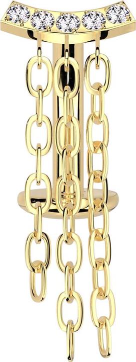 Hollywood Body Jewelry Threadless Labret-Stab Banane vergoldet Balken gebogen vergoldet fünf Kristalle silber Anhänger drei