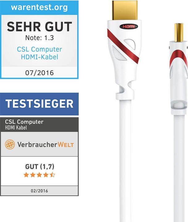 Produktbild CSL HDMI Kabel 2.0b - 4k Ultra HD 2160p - 3D Ready - High Speed - 3 fach geschirmt - HDMI 2.0b 2.0a 2.0 (12.50 m, HDMI)
