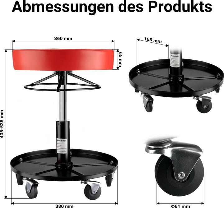 Produktbild Wiltec XPOtool Rollhocker höhenverstellbar 40,5-53,5cm Drehhocker bis 150kg Hocker (150 kg)