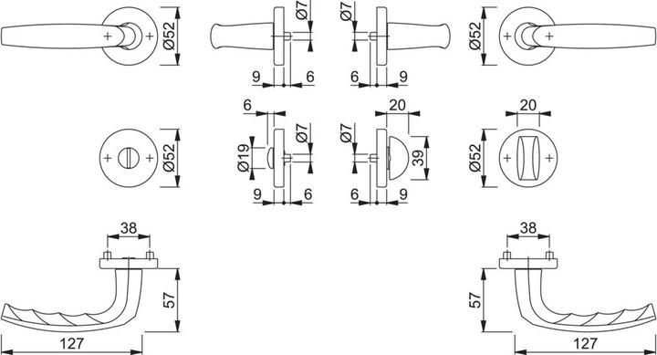 Produktbild Hoppe Rosettengarnitur Atlanta 1530/42KV/42KVS Aluminium F1 rund SK/OL DIN links / rechts D/D (Türgriff)