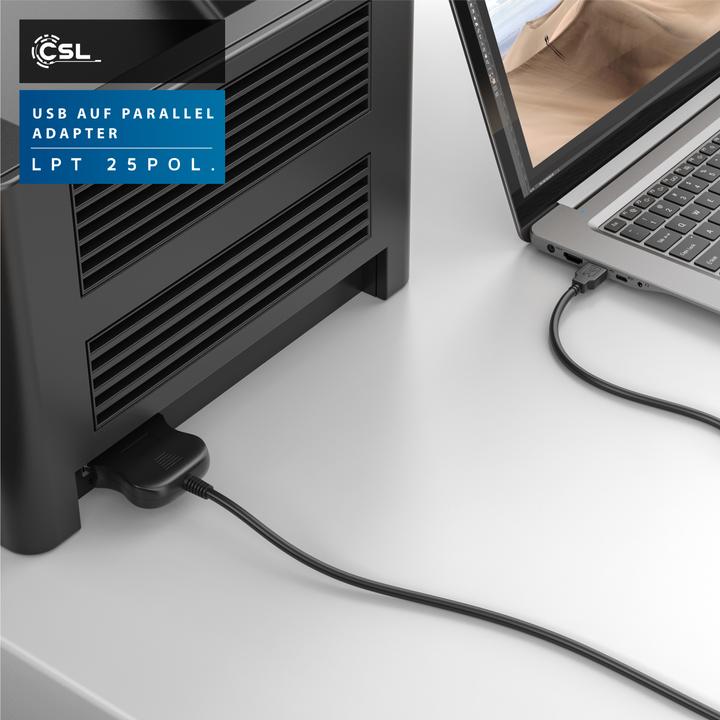 Produktbild CSL USB A auf Parallel Adapter LPT 25pol. - D-SUB DE 25 zu USB Typ A, 90 cm, Druckerkabel, Adapterkabel (1 m, Parallel (Drucker))