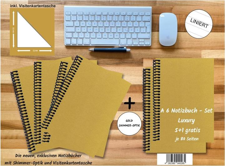 Image du produit A 6 Carnet de notes - set, 4+2 gratuit, Luxury 80 pages GOLD GMUND SHIMMER, ligné (A6)