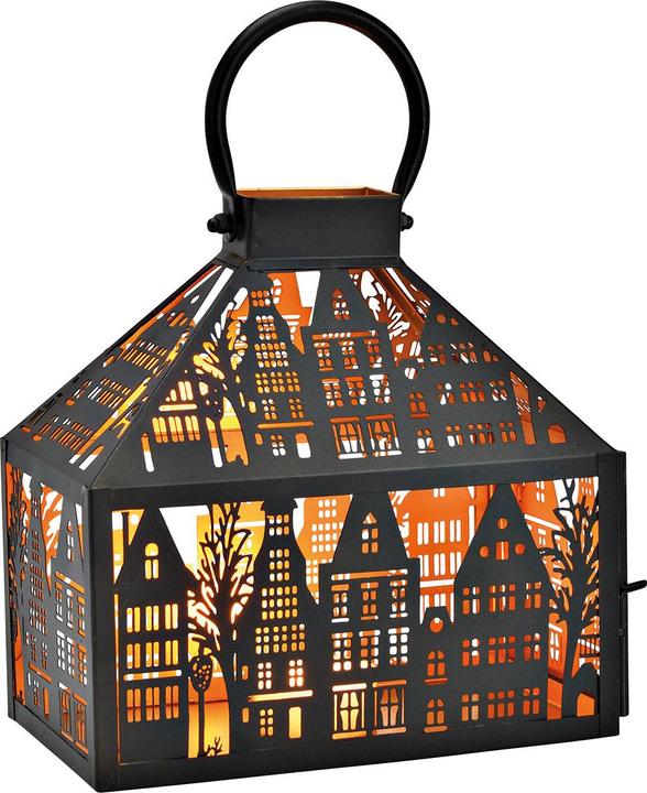 Immagine prodotto G. Wurm Lanterna a forma di casetta di città in metallo nero (L/H/D) 25x25x14cm (2 x)