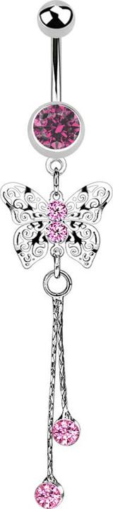 Immagine prodotto Star Piercing Banana in argento con ciondolo farfalla king crystal rosa (senza ottone, Acciaio chirurgico 316L)