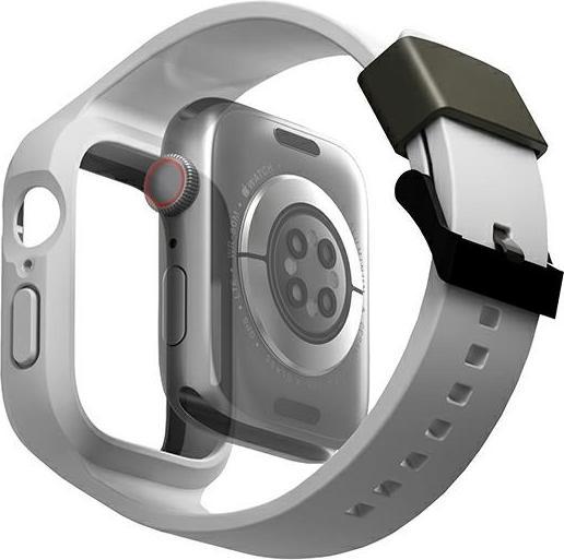 Actual product image Uniq pasek Monos 2in1 Apple Watch Strap + Case Series 4/5/6/7/8/SE/SE2 44/45mm. szary/chalk grey (Plastic, TPU, PC)