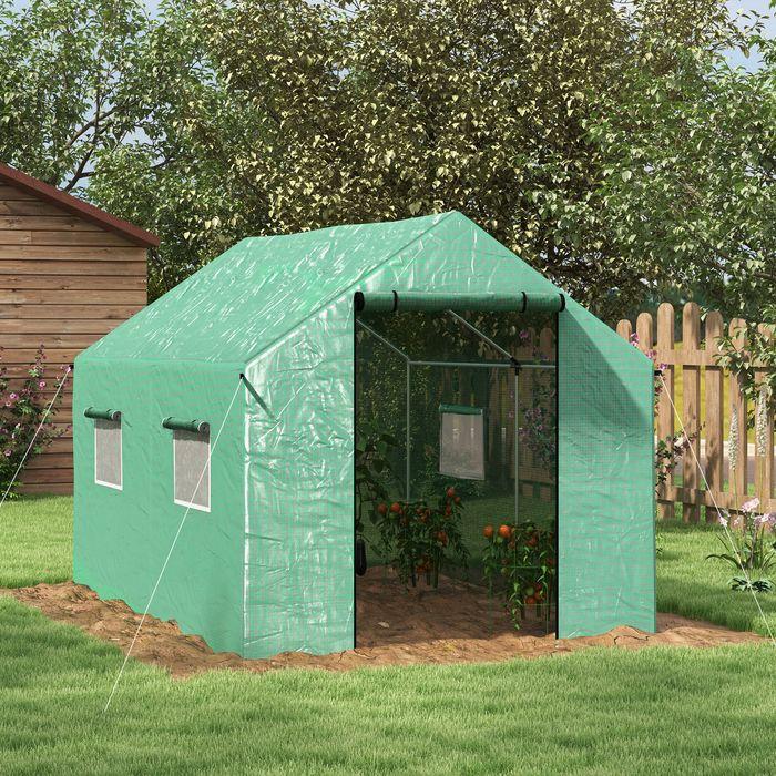 Image du produit Swisshandel24 Foliengewächshaus, 2 x 3 x 2 m Gewächshaus, mit Rollfenster, Rolltür, Stahl, Grün