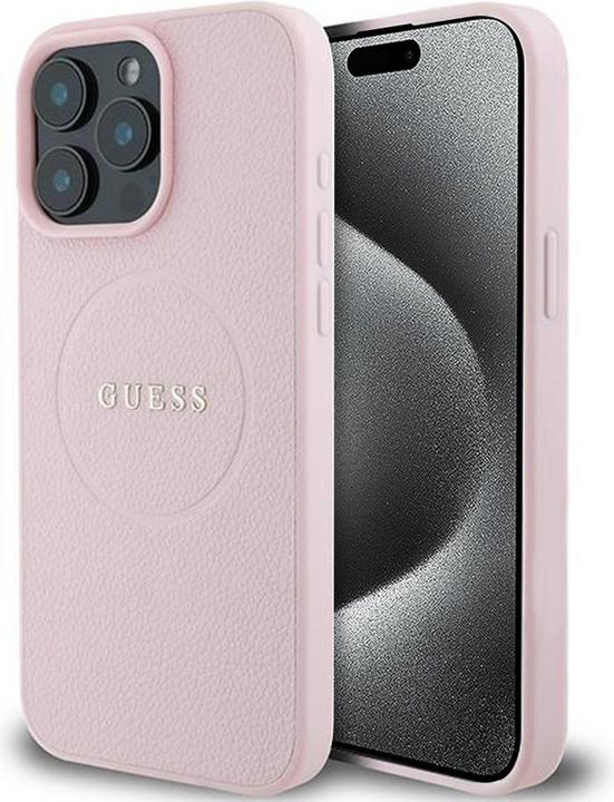 Image du produit Guess GUHMP15XPGHSMMP iPhone 15 Pro Max 6.7" różowy/pink MagSafe PU Grained Gold Ring (Apple iPhone 15 Pro Max)