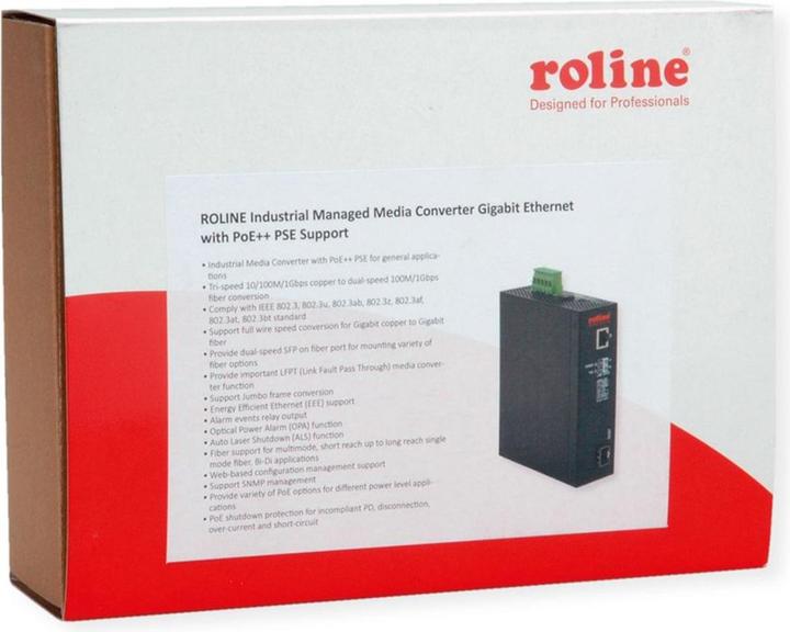 Produktbild Roline Industrie Konverter Gigabit Ethernet - Dual Speed 100/1000 Fiber, mit PoE Funktion