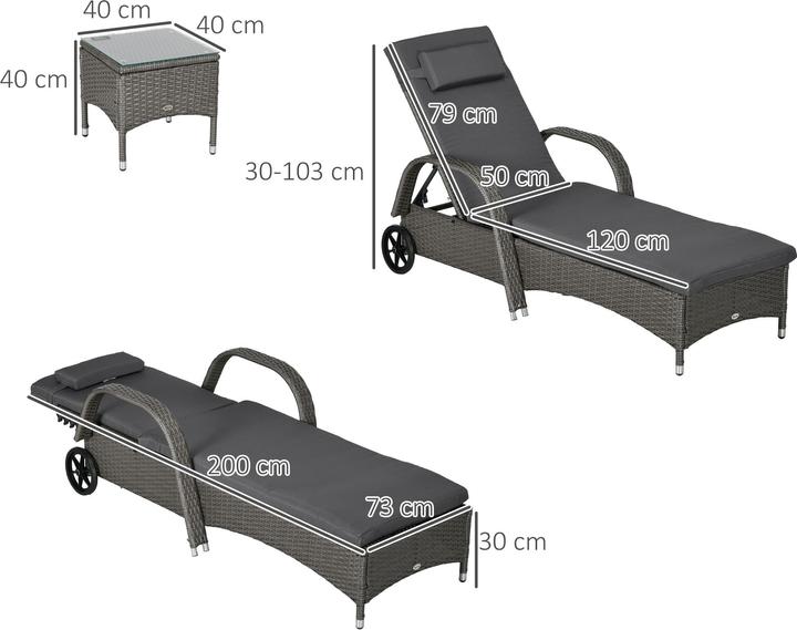 Image du produit Outsunny Bains de soleil en rotin avec table (200 cm)