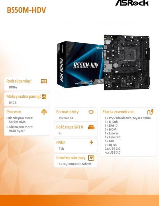 Immagine prodotto AsRock B550M-HDV (AM4, AMD B550, mATX)