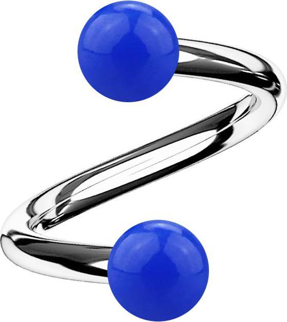 Actual product image Star Piercing Micro spiral silver with two balls dark blue (Acrylic, Surgical steel 316L, without brass)