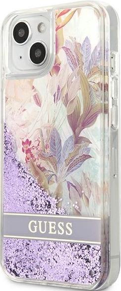 Produktbild Guess GUHCP13SLFLSU iPhone 13 Mini 5.4-inch Thin / Purple Hard Case with Flower Liquid Glitter (Apple iPhone 13 mini)