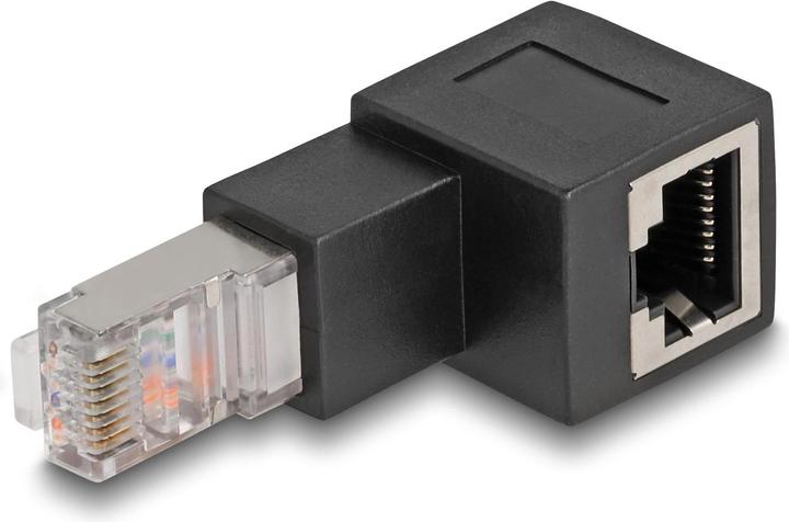 Actual product image Delock RJ45 male to RJ45 female adapter Cat.6A 90° angled downwards (UTP, CAT6a, 0.05 m)