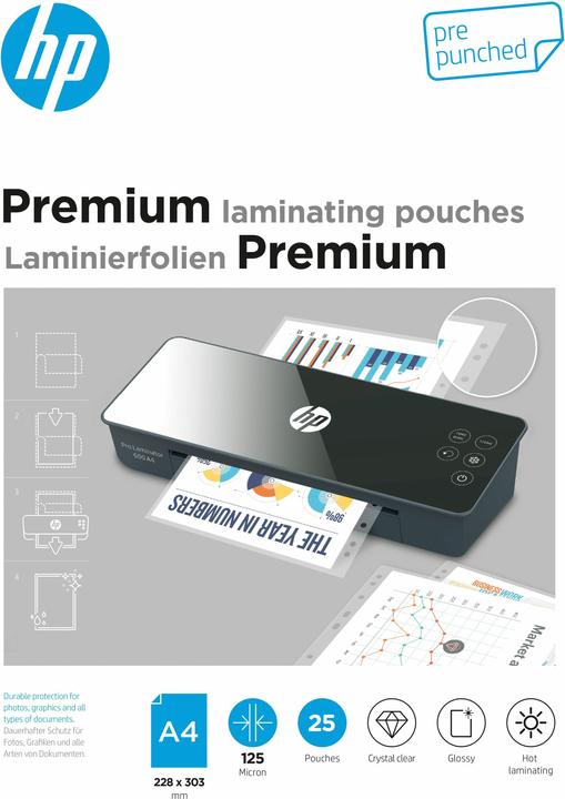 HP Film de plastification Premium A4, 125 µm, 25 pièces, brillant (A4, 25 pièce(s), 125 µm)