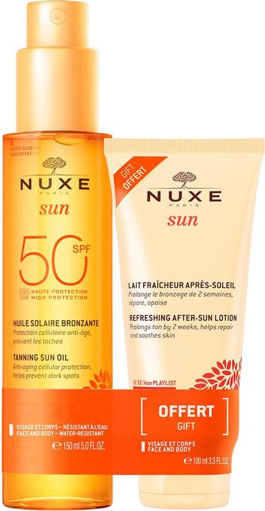 Nuxe Sun Set Sonnenöl Gesicht & Körper LSF 50 + After-Sun-Milch (Sonnenmilch, Sonnenöl, SPF 50, 150 ml)