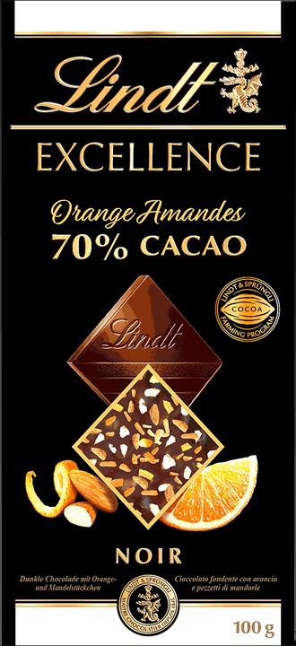Actual product image Lindt Excellence Dark Orange Almond 70% Cacao Chocolate Bar (100 g)