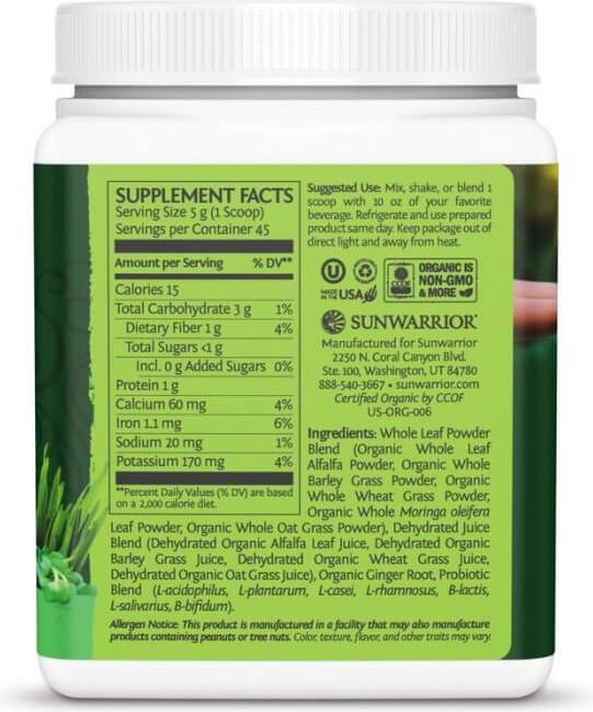 Nutritional values and ingredients Sunwarrior Ormus Super Greens (1 Piece, Powder, 225 g)