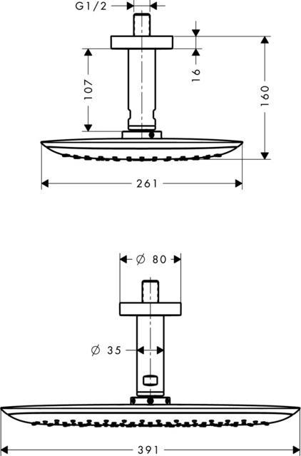 Actual product image hansgrohe HG overhead shower PURA VIDA 400 AIR 1jet 400mm DN 15 ceiling connection 100mm chrome (1 Beam types, 21 l/min)