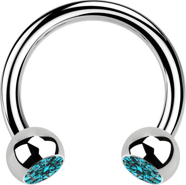 Produktbild Star Piercing Circular Barbell silber mit zwei Kugeln Kristall aqua (ohne Messing, Chirurgenstahl 316L)