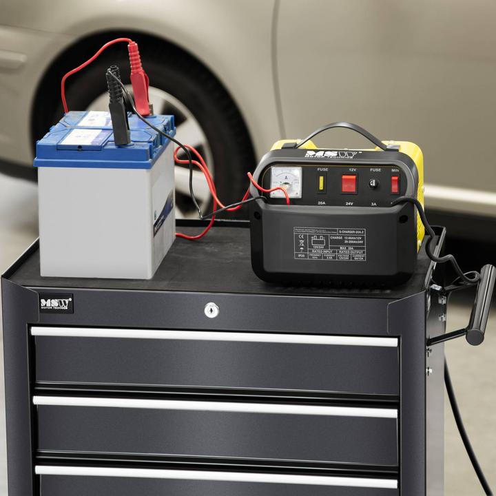 Image du produit MSW Chargeur de batterie voiture - 12/24 V - 8/12 A- panneau de commande incliné (12V, 24V, 12 A)