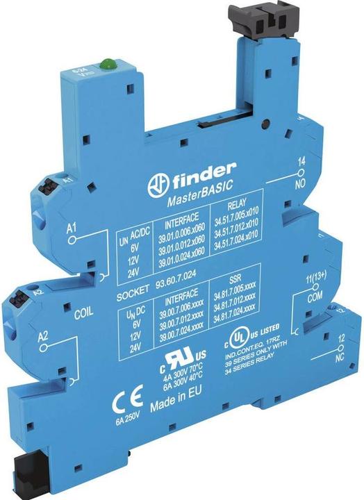 Actual product image Finder 93.60.7.024 Relay socket with retaining bracket, with LED, with EMC suppression coating (Relay socket)