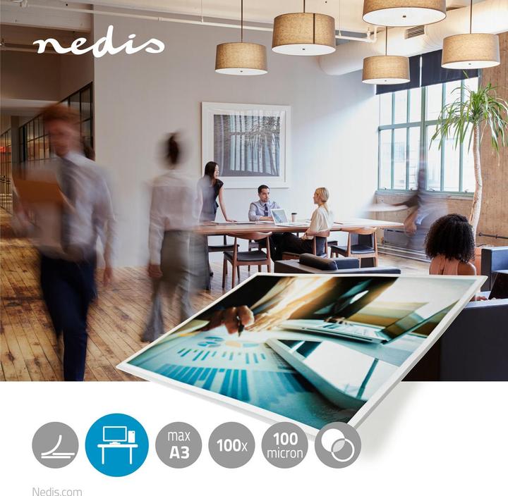Actual product image Nedis Laminating film - size A3 - DIN-A3 film format - 100 microns film thickness - 100 pieces - Tran (A3, 100 Piece, 100 µm)
