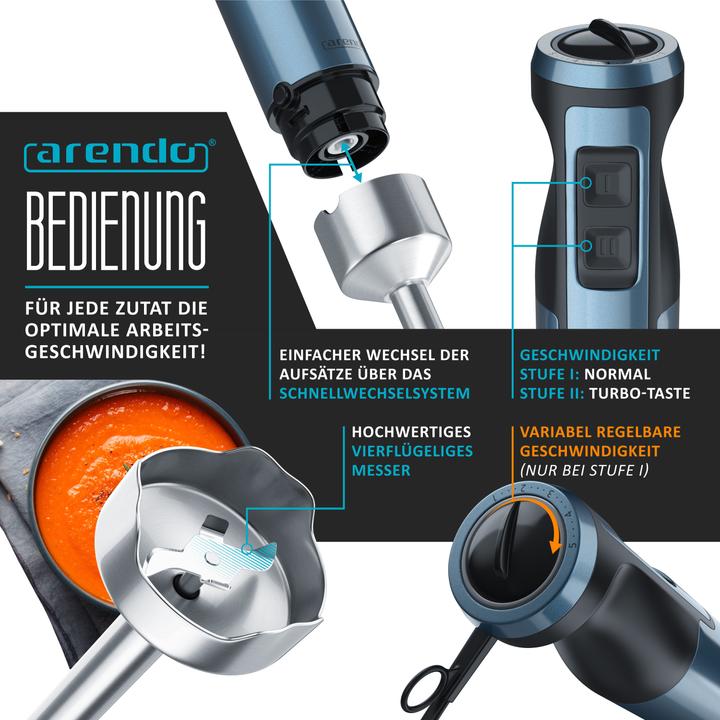 Actual product image Arendo Hand blender 1000W & 600ml measuring jug, stainless steel, hand blender, turbo button, detachable