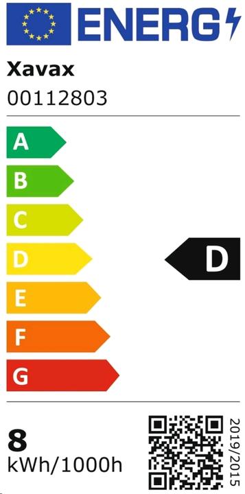 Energie-Label Xavax LED-Filament, E27, 1055lm ersetzt 75W, Glühlampe, Warmweiss, klar (E27, 7.50 W, 1055 lm, 1 x, D)