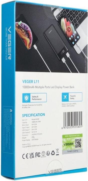 Actual product image 4Kom Veger - W1087 Powerbank (10000 mAh, 20 W, 37 Wh)