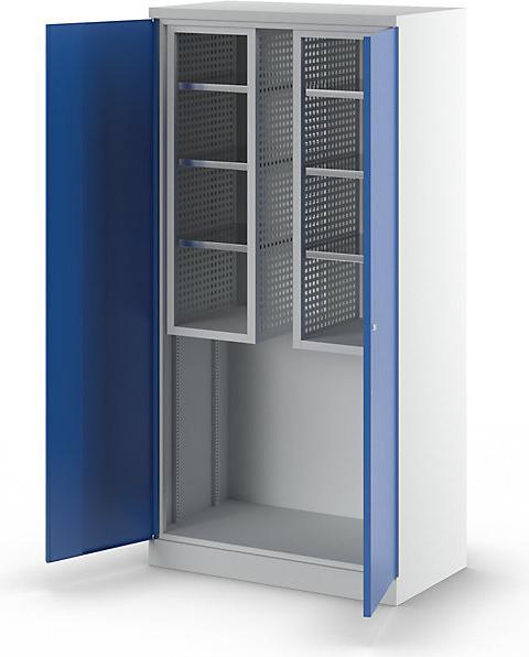 Produktbild MBA-System Geräte- und Putzmittelschrank JUMBO, Vollblechtüren/2 Regalboxen, l.grau/blau (45 cm, 112 cm)