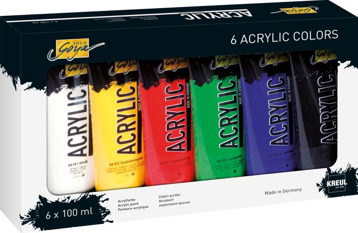Image du produit Solo Goya Set de tubes acryliques (Blanc, Jaune, Vert, Bleu, Rouge, Noir, 600 ml)
