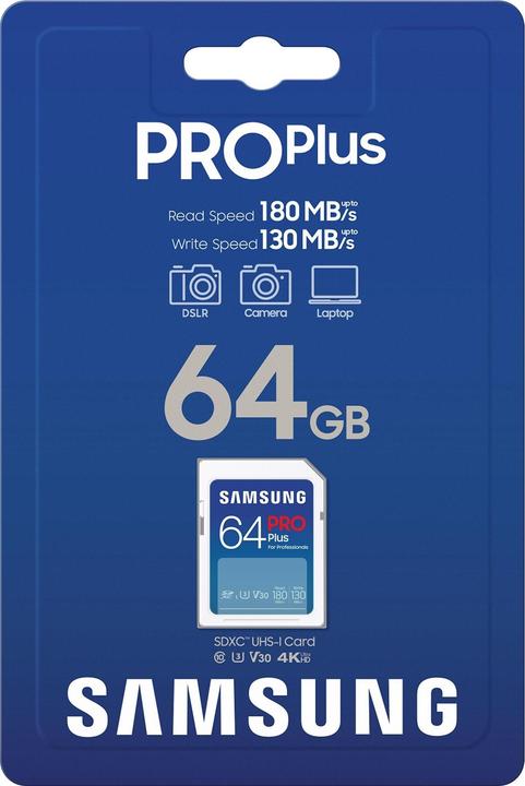 Actual product image Samsung PRO Plus (64 GB, SDXC, U3, UHS-I)