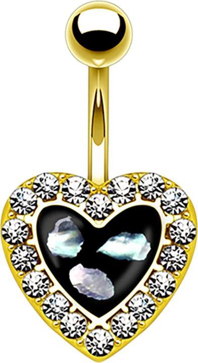 Produktbild Star Piercing Banane mit Perlmutt-Einsatz Herz 14k vergoldet (Chirurgenstahl 316L, ohne Messing, Organisch)