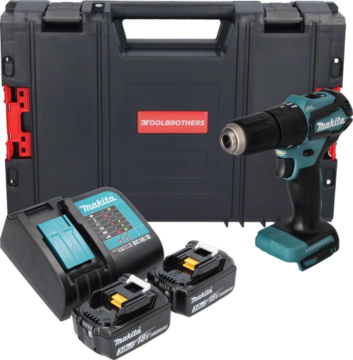 Actual product image Makita DHP 483 SFJ-R Cordless impact drill 18V 40Nm + 2x rechargeable battery 3.0 Ah + charger + RHINO (Rechargeable battery operated)