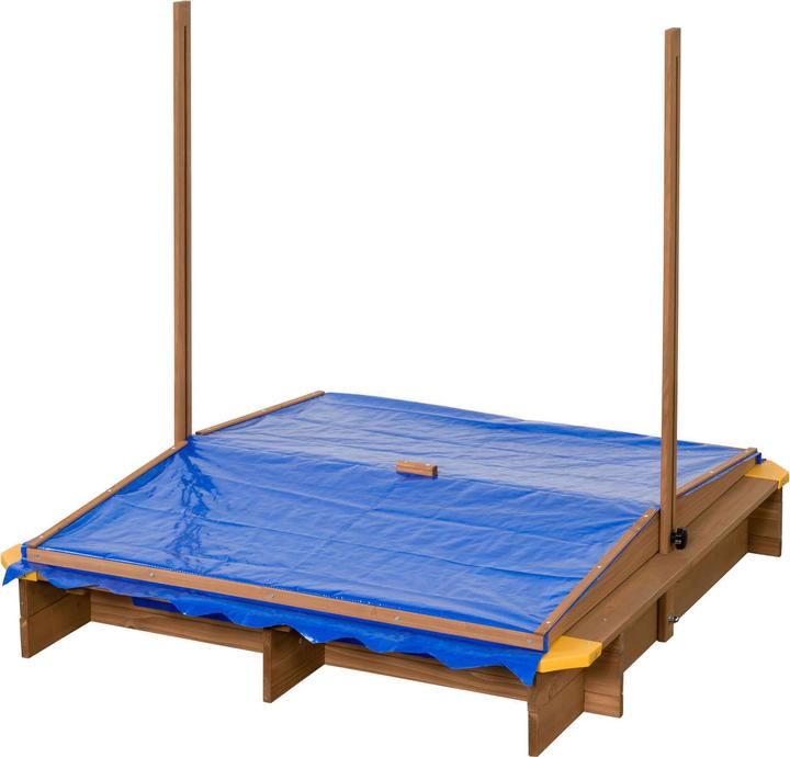 Produktbild SwingKing Sandkasten aus Holz mit Wassernäpfen und Abdeckung
