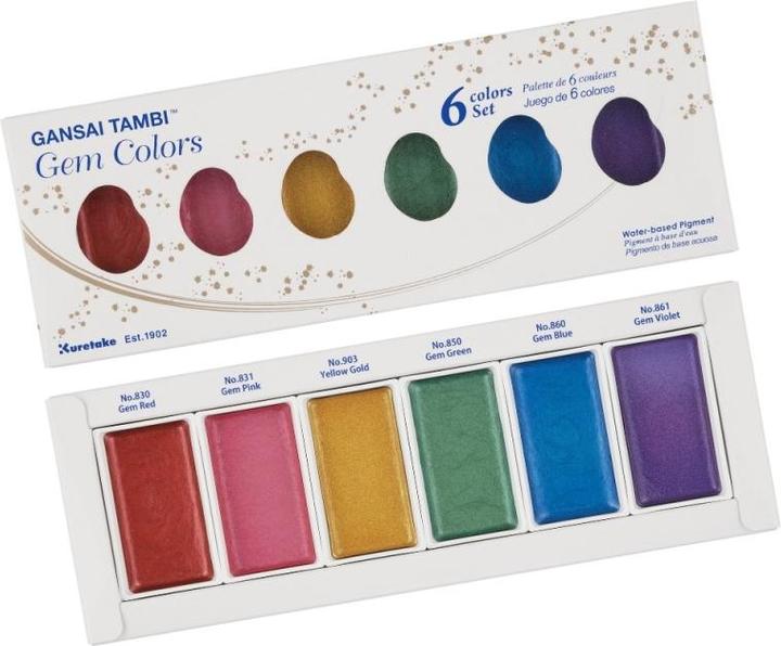 Actual product image Zig Kuretake Gansai Tambi Gem Colors watercolors, 6 colours (Multicoloured)