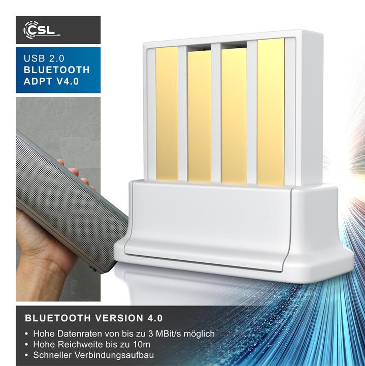 Immagine prodotto CSL Adattatore Bluetooth USB, chiavetta USB BT4.0, alta portata, driver incluso Compatibile con Windows (Trasmettitore e ricevitore)