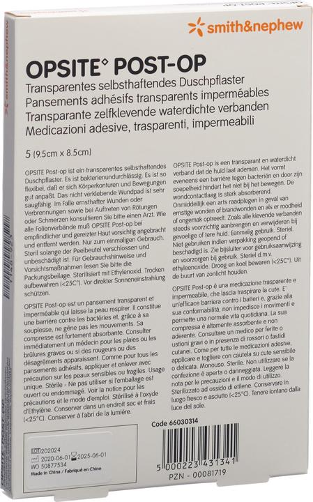 Immagine prodotto Smith & nephew Cerotto per ferite Opsite Medicazione post-operatoria in lamina 9,5x8,5 cm sterile, 6 x 5 pezzi (30 x)