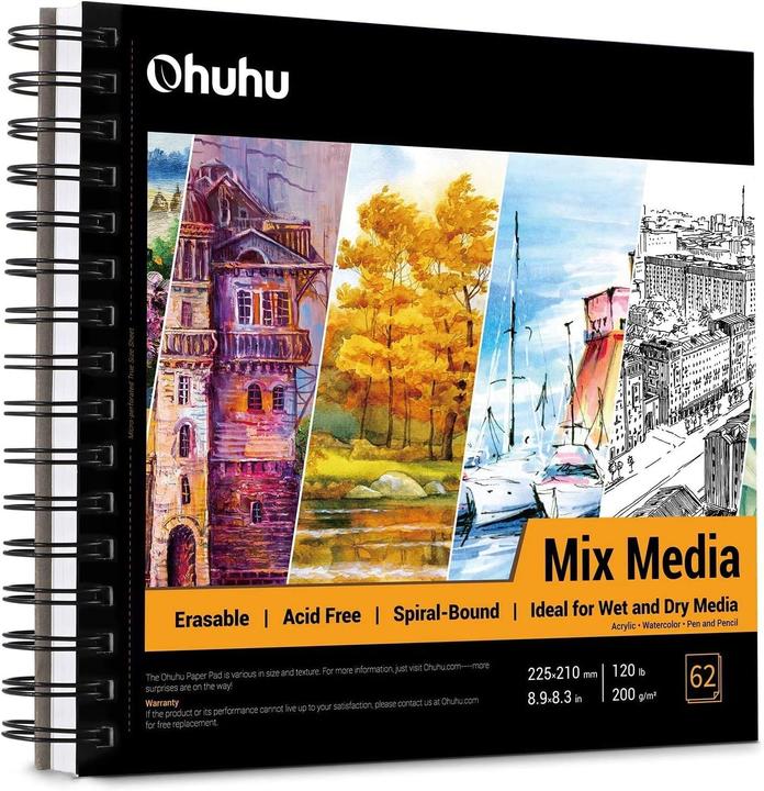 Ohuhu Mix Media Kunst-Skizzenbuch, 62 Blatt, 22.5 x 21 cm (22.5 x 21 cm, Blanko, Weicher Einband)