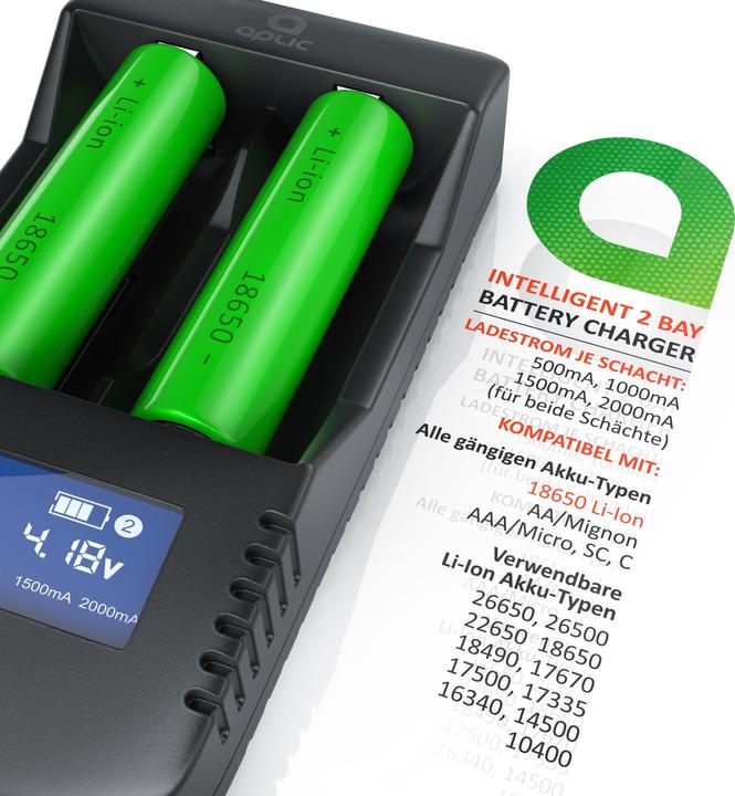 Produktbild Aplic Power Akku Ladegerät, Akku Ladestation, Batterieladegerät, Mikroprozessorgesteuerte Ladetechnologie (1 Stk., 14500, 16340, 18650, 26650, Ladegerät ohne Akku)