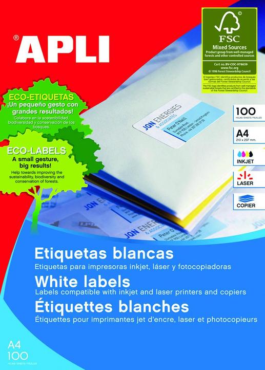 Produktbild Apli Universaletiketten, 38x21,2mm, rechteckig, weiss 100 Blatt
